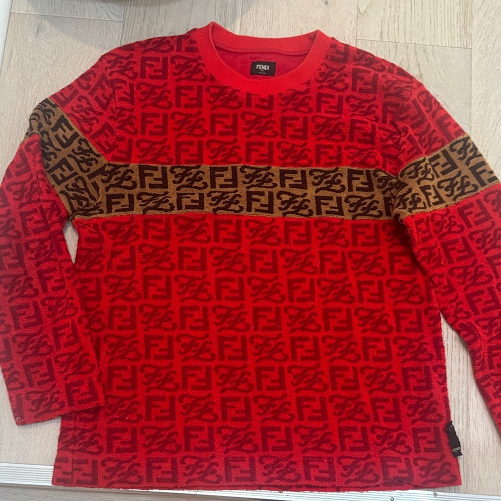Fendi Red and Brown Patterned Knit Top